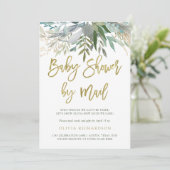 Chic Foliage| Kinderdusche per Mail Gold Script Einladung (Stehend Vorderseite)