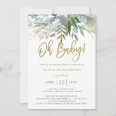 Chic Foliage | Oh Baby Shooter und Gold Script Einladung (Vorderseite)
