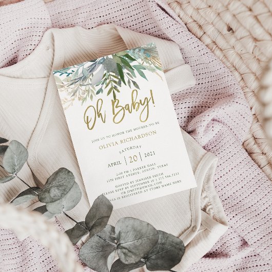 Chic Foliage | Oh Baby Shooter und Gold Script Einladung