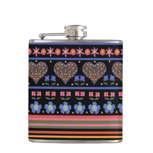 Chic Folk Art Border on Black: Hip Flask Flachmann