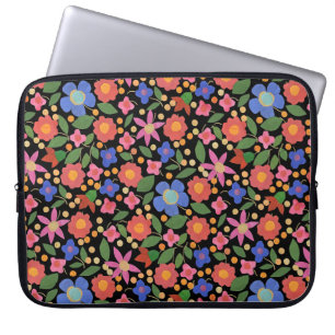 Chic Folk Art Floral on Black Laptop Sleeve