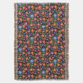 Chic Folk Art Floral on Black Throw Blanket Decke (Vorderseite Vertikal)