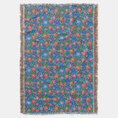 Chic Folk Art Floral on Blue Throw Blanket Decke (Vorderseite Vertikal)