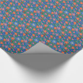 Chic Folk Art Floral on Blue Wrapping Paper Geschenkpapier (Ecke)