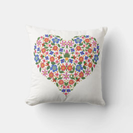 Chic Folk Art Style Blumenherz auf Weiß Kissen