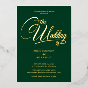 Chic Forest Green and Gold Wedding Folieneinladung