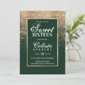 Chic Forest Green Gold Glitzer Confetti Sweet 16 Einladung (Stehend Vorderseite)
