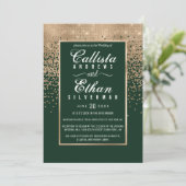 Chic Forest Green Gold Glitzer Confetti Wedding Einladung (Stehend Vorderseite)