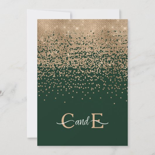 Chic Forest Green Gold Glitzer Confetti Wedding Einladung (Rückseite)