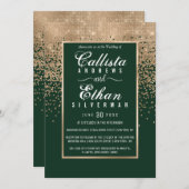 Chic Forest Green Gold Glitzer Confetti Wedding Einladung (Vorne/Hinten)