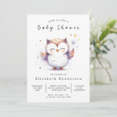 Chic Forest Owl Babydusche Einladung (Stehend Vorderseite)