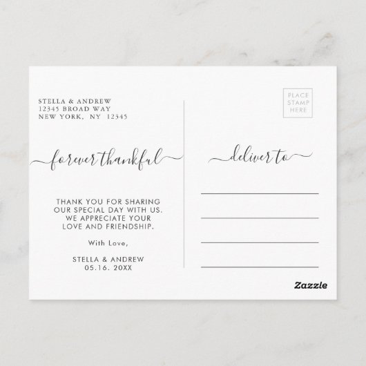 Chic Forever Dankbarkeit Script Dankeschön Foto Postkarte (Rückseite)