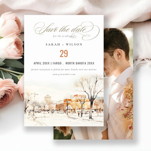 Chic Forgo North Dakota City Scape Foto Hochzeit Save The Date
