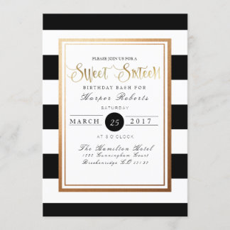 Chic & Formal 16 . Geburtstag | Gold und Schwarz Einladung
