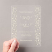 Chic Formal Ecru Scrollwork Border Wedding Acryleinladungen (Insitu (Handheld))