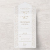 Chic Formal Ecru Scrollwork Border Wedding All In One Einladung (Innen)