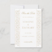 Chic Formal Ecru Scrollwork Border Wedding Save The Date (Vorderseite)