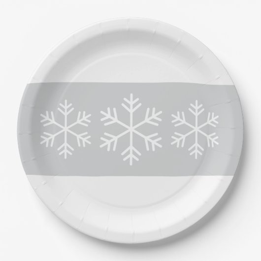 Chic Formal Light Gray White Stripes Schneeflocken Pappteller (Vorderseite)