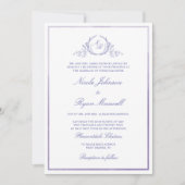 Chic Formal Monogram Lavender Watercolor Wedding Einladung (Vorderseite)