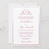 Chic Formal Monogram Mauve Pink Watercolor Wedding Einladung (Vorderseite)