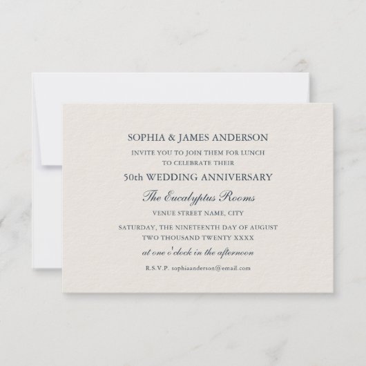 Chic Formal Wedding Anniversary 50. Ecru Lunch Einladung (Vorderseite)