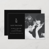 Chic Foto Black Monogram Wedding Save the Date (Vorne/Hinten)