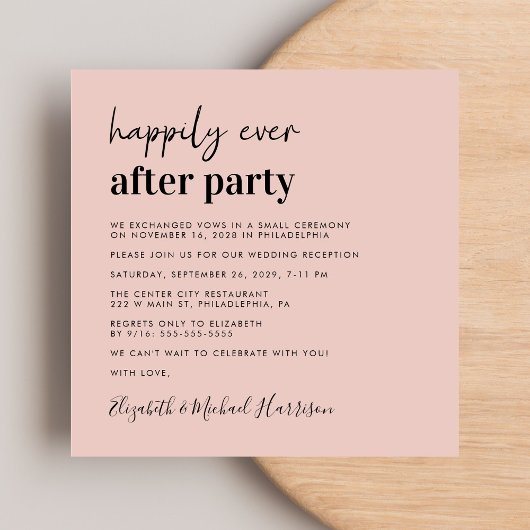 Chic Foto Blush Pink Hochzeitsempfang Einladung