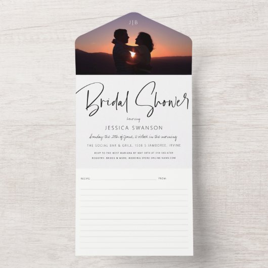 Chic Foto Bridal Dusche Einladung + Rezept Karte (Innen Boden)