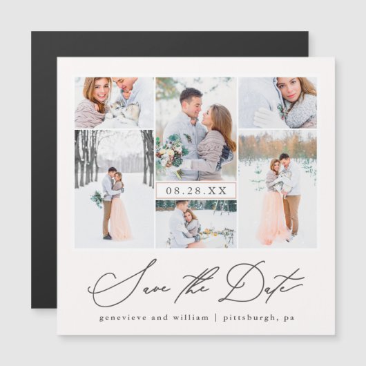 Chic Foto Collage Magnetic Wedding Save the Date Magnetkarte (Vorne/Hinten)