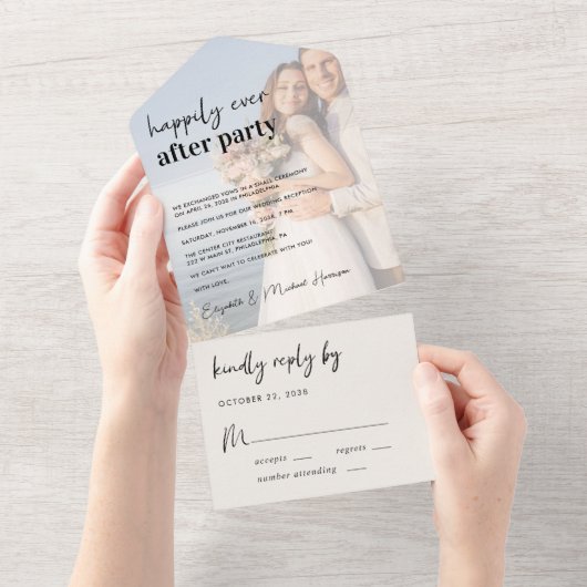 Chic Foto Cream Wedding Empfang All In One Einladung (Abreißen)