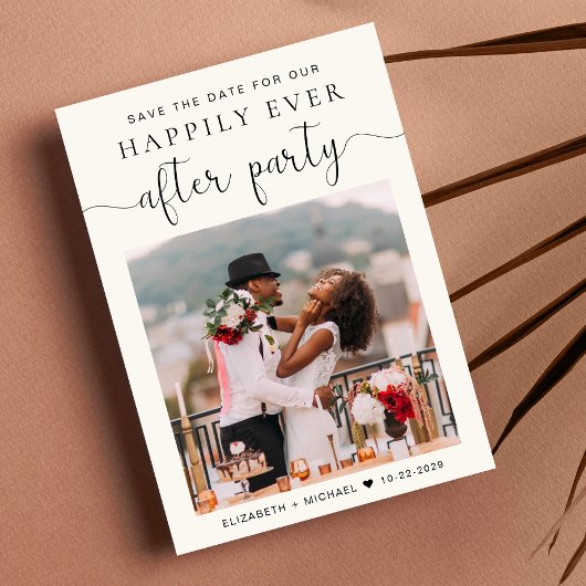 Chic Foto Cream Wedding Empfang Save the Date Ankündigung