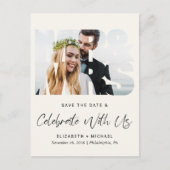Chic Foto Cream Wedding Empfang Save the Date Ankündigungspostkarte (Vorderseite)