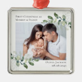 Chic Foto Eucalyptus New Baby Ornament Aus Metall (Vorne)