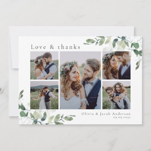 Chic Foto Eucalyptus Wedding Dankeschön-Karte Dankeskarte (Vorderseite)