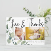 Chic Foto Eucalyptus Wedding Dankeschön-Karte Dankeskarte (Stehend Vorderseite)