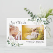 Chic Foto Eucalyptus Wedding Dankeskarte (Stehend Vorderseite)