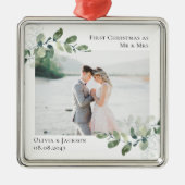 Chic Foto Eucalyptus Wedding Ornament Aus Metall (Vorne)