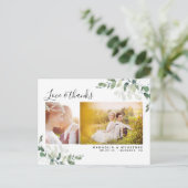 Chic Foto Eucalyptus Wedding Vielen Dank Postkarte (Stehend Vorderseite)