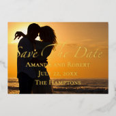 Chic Foto Gold Foil Save the Date Sommerhochzeit Folieneinladung (Vorderseite)
