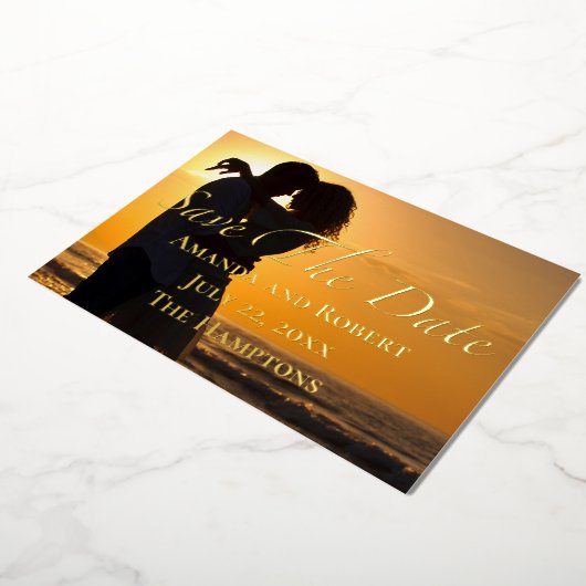 Chic Foto Gold Foil Save the Date Sommerhochzeit Folieneinladung (Gedreht)