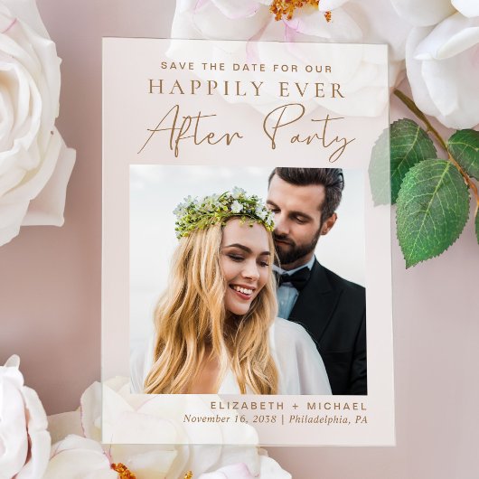 Chic Foto Gold Hochzeitsempfang Save the Date Acryleinladungen