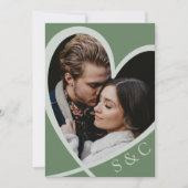 Chic Foto Heart Sage Green Wedding Einladung (Vorderseite)