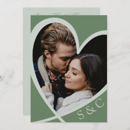Chic Foto Heart Sage Green Wedding Einladung