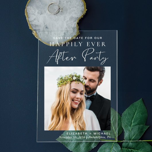 Chic Foto Hochzeitsempfang Save the Date Acryleinladungen