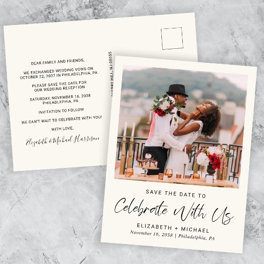 Chic Foto Hochzeitsempfang Save the Date Ankündigungspostkarte