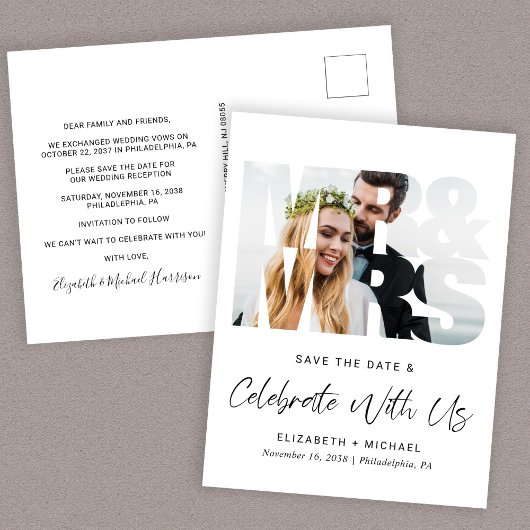 Chic Foto Hochzeitsempfang Save the Date Ankündigungspostkarte