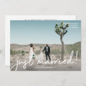 Chic Foto & Just Married Typografy Horizontal Einladung (Vorne/Hinten)