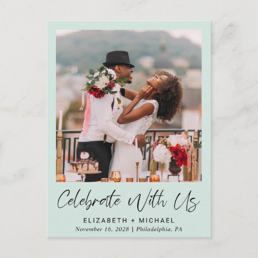 Chic Foto Mint Hochzeitsempfang Einladungspostkarte (Vorderseite)