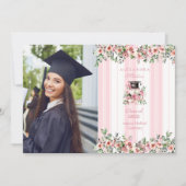 Chic Foto Pink Floral Graduation Party Ankündigung (Vorderseite)