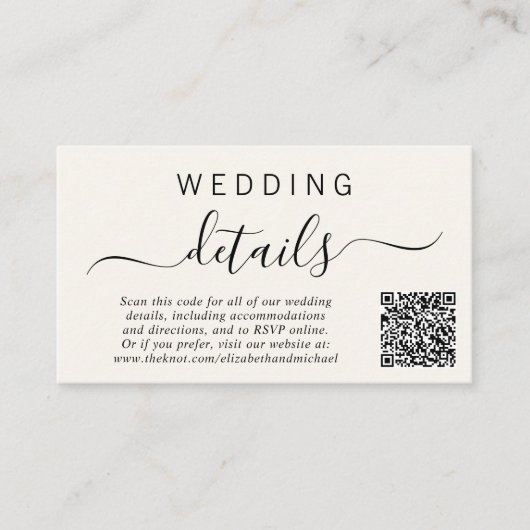 Chic Foto QR Code Cream Wedding Details Begleitkarte (Vorderseite)